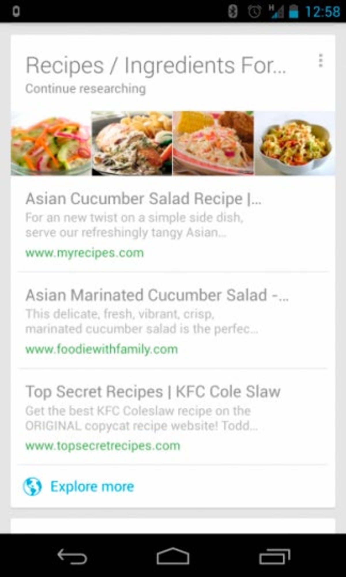 Nueva funcionalidad de Google Now, recetas de comidas