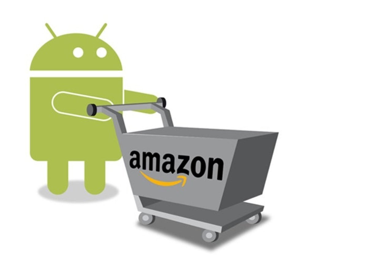 Imagen de un androide comprando con un carrito Amazon