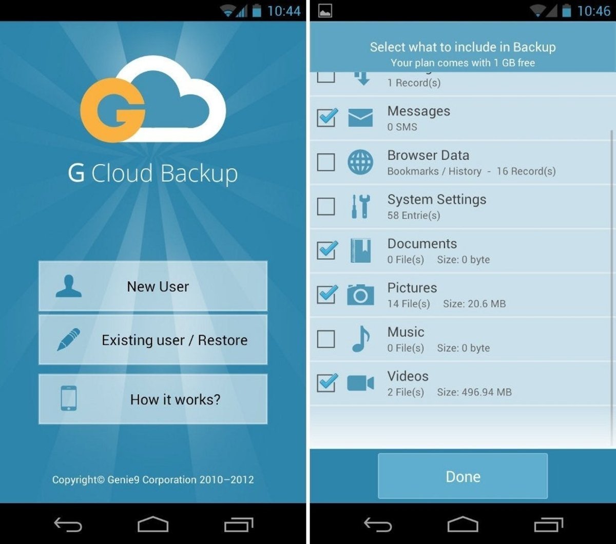 Imagen de la aplicaicón G Cloud Backup
