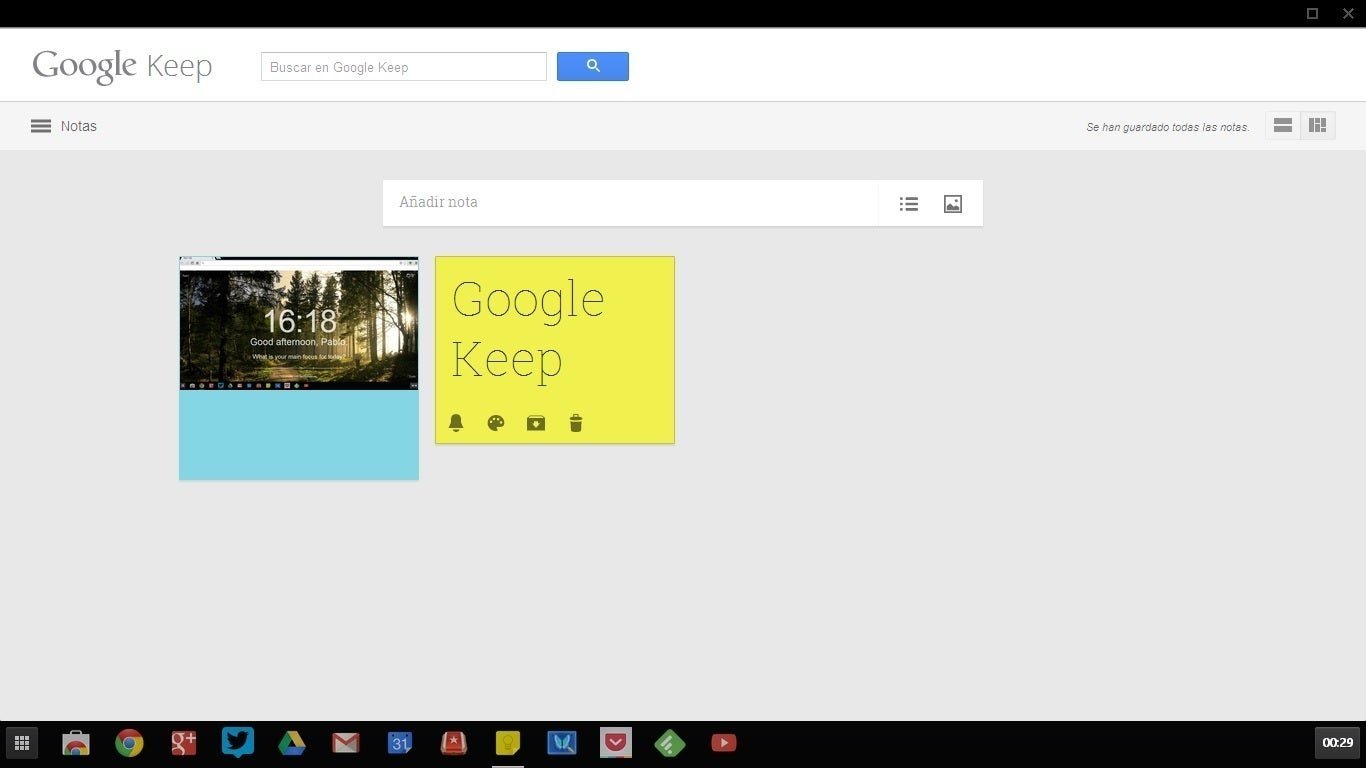 Google Keep en formato escritorio Chrome OS