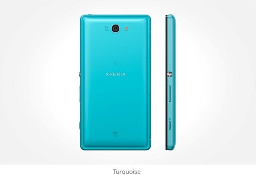 Plano trasero y perfil del Sony Xperia ZL2 azul turquesa