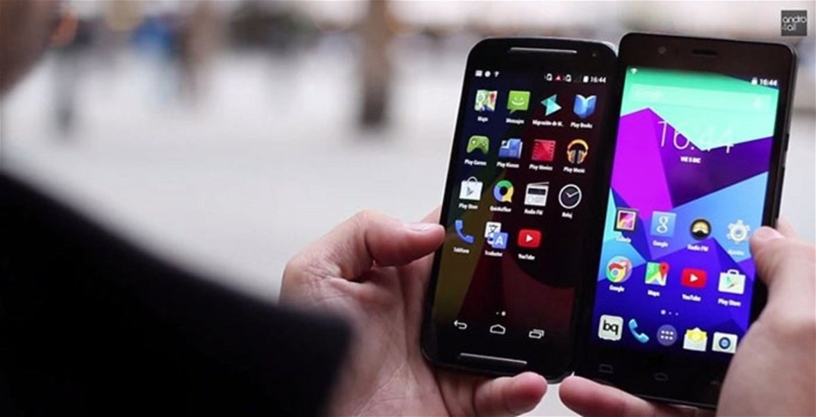 Primer plano de Motorola Moto G 2014 y bq Aquaris E5 4G