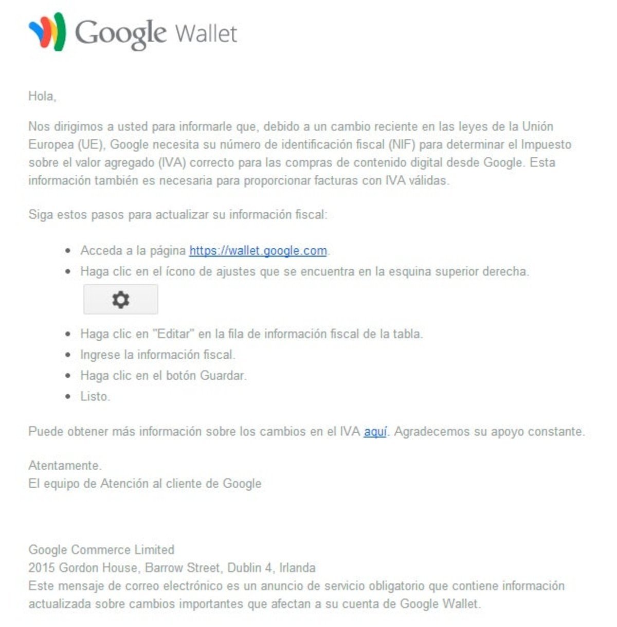 Google Wallet NIF