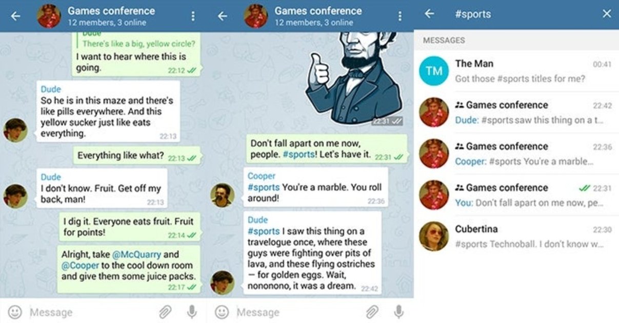 Menciones y hashtags en Telegram 2.6