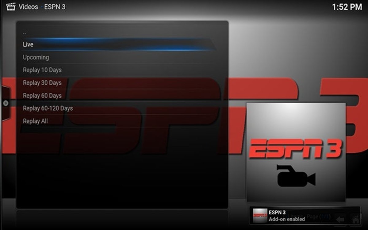 Kodi para Android, add-on ESPN 3