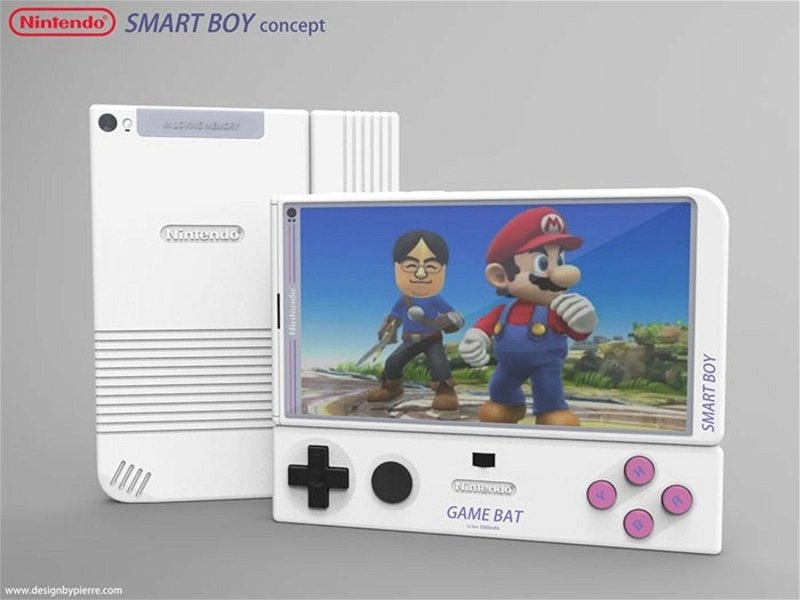 Parte trasera y frontal del Nintendo Smart Boy concept, con Game Bat