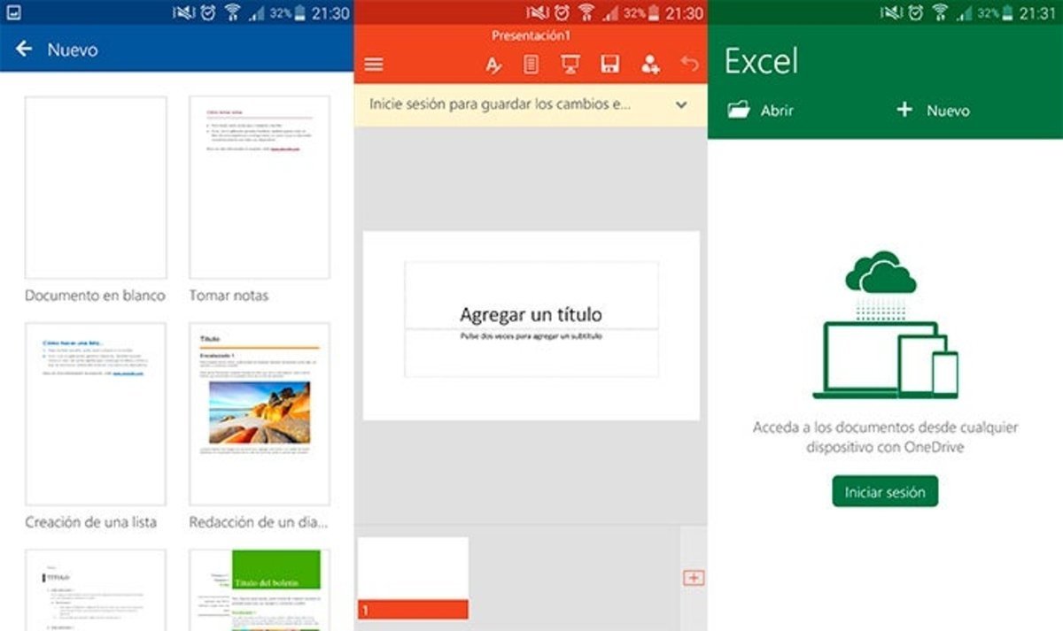 Capturas de aplicaciones Office para Android