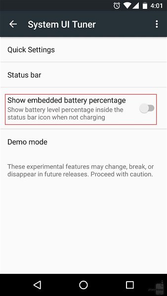 Cómo mostrar el porcentaje de batería en la barra de estado en Android 6.0 Marshmallow