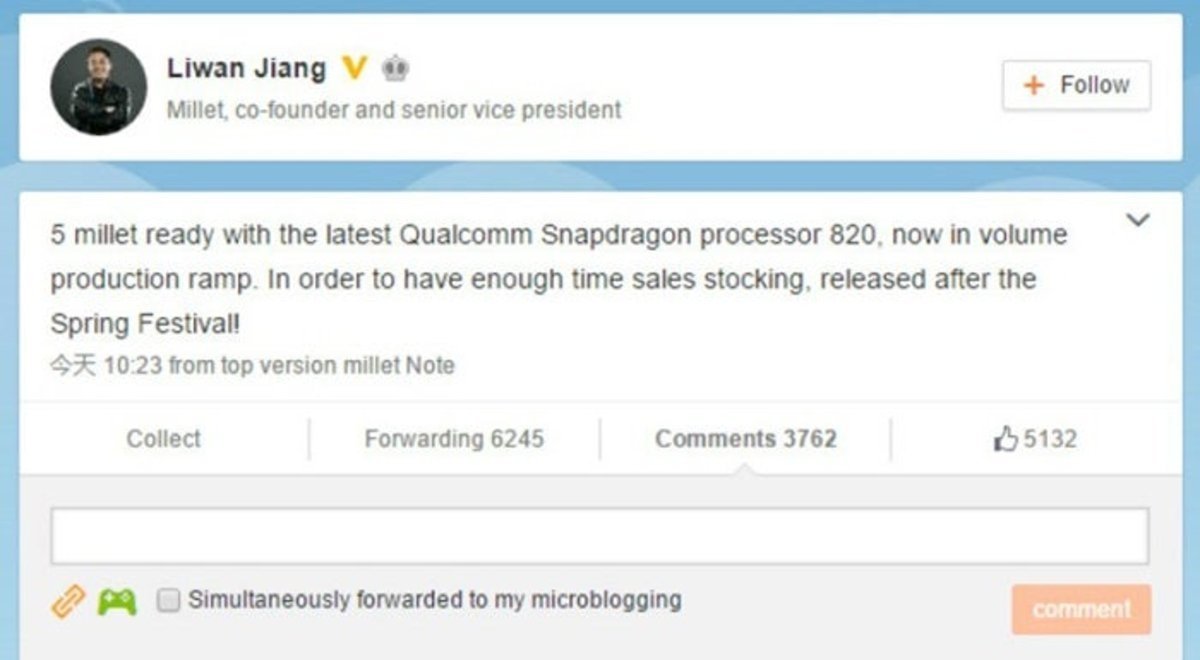 Xiaomi Mi 5 confirmado cofundador