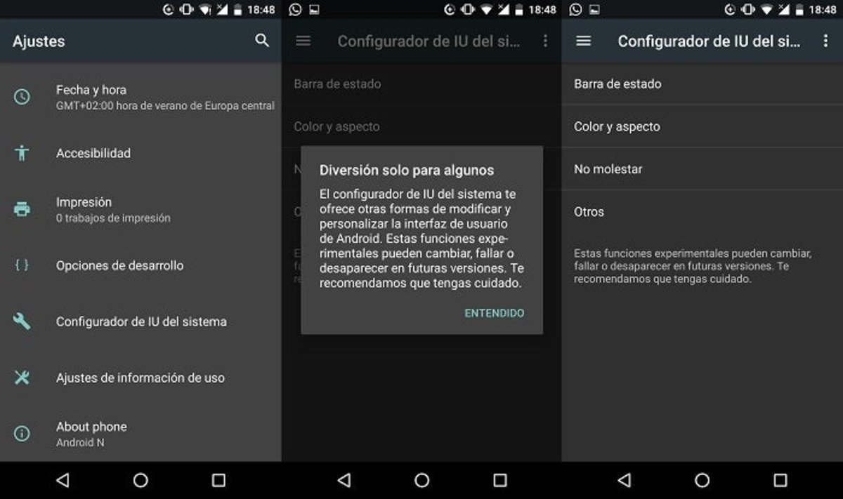 Configurador IU del sistema Android N