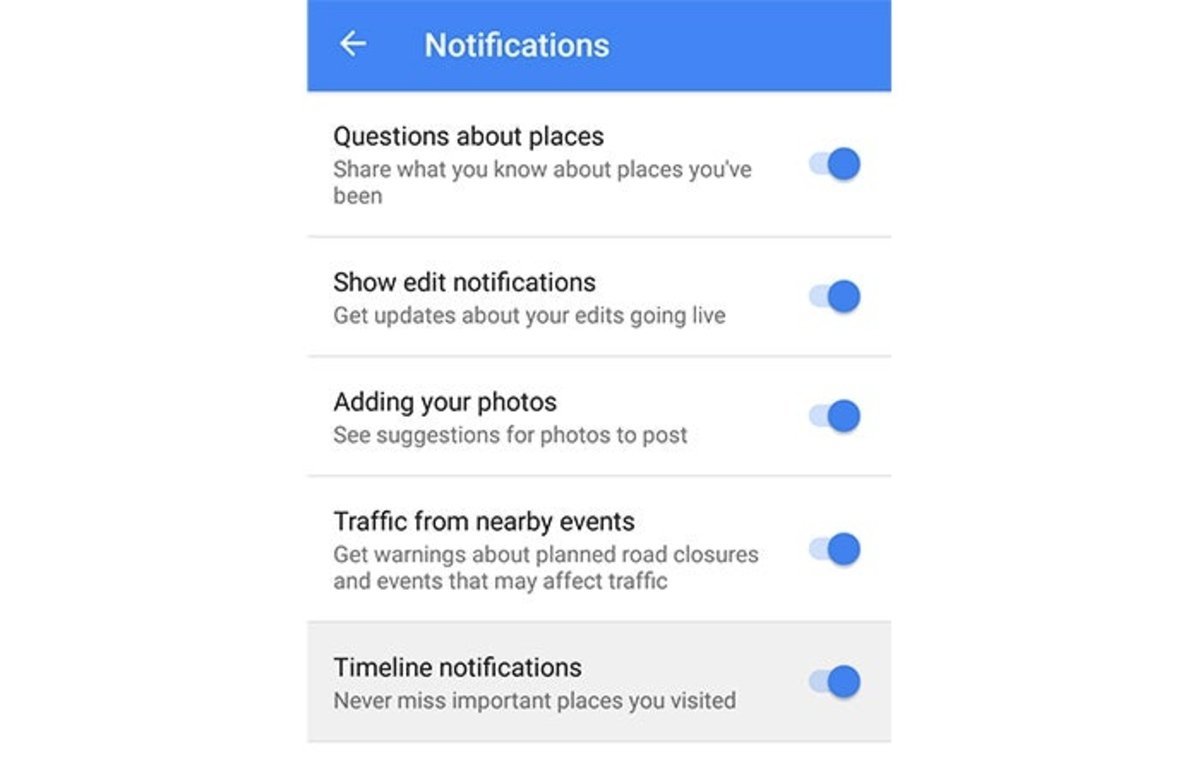 Google Maps Timeline notifications