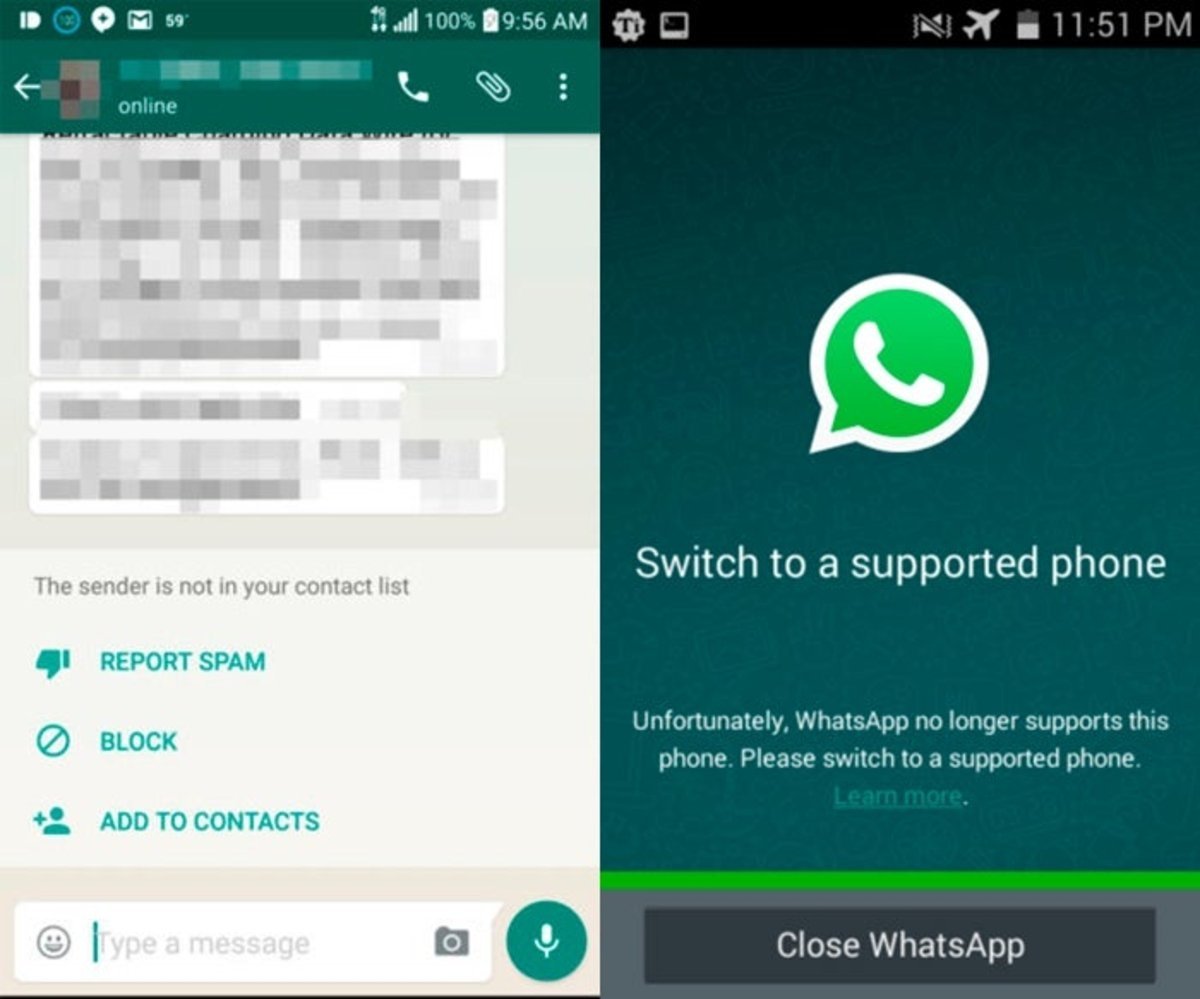 WhatsApp contacto desconocido telefono incompatible