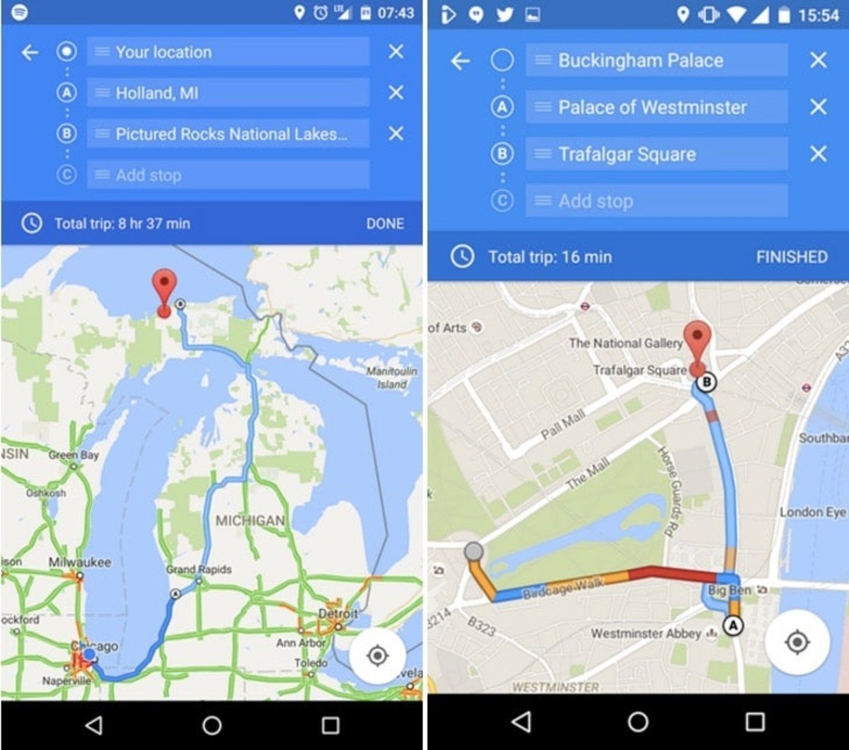 varios destinos misma ruta google maps