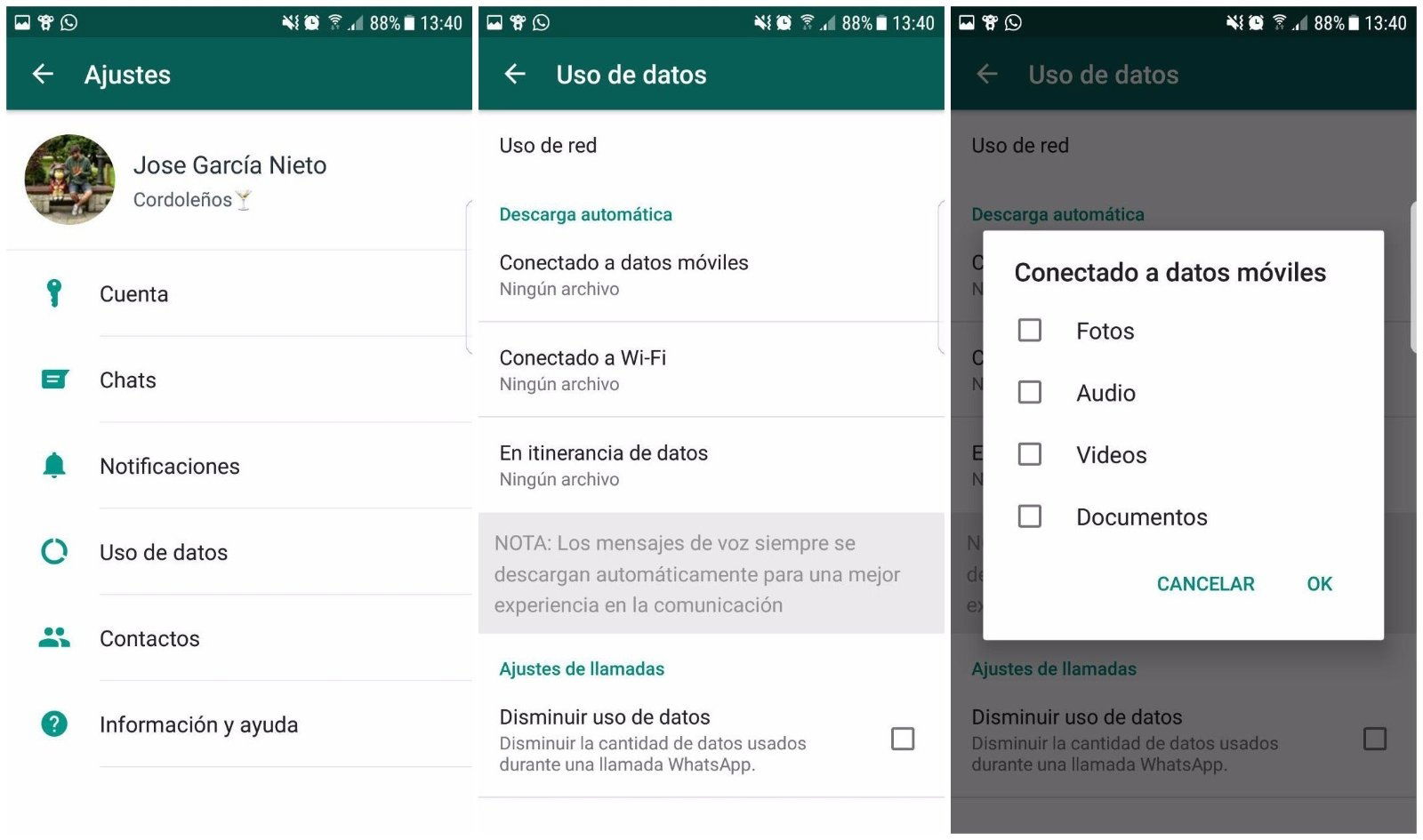 Desactivar descarga automática WhatsApp