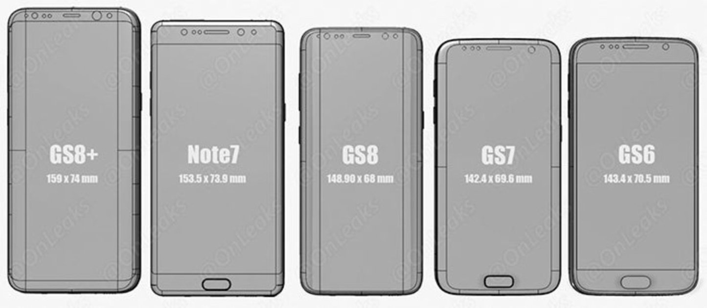Galaxy S8 Plus diseño tamaño comparación S7 Note