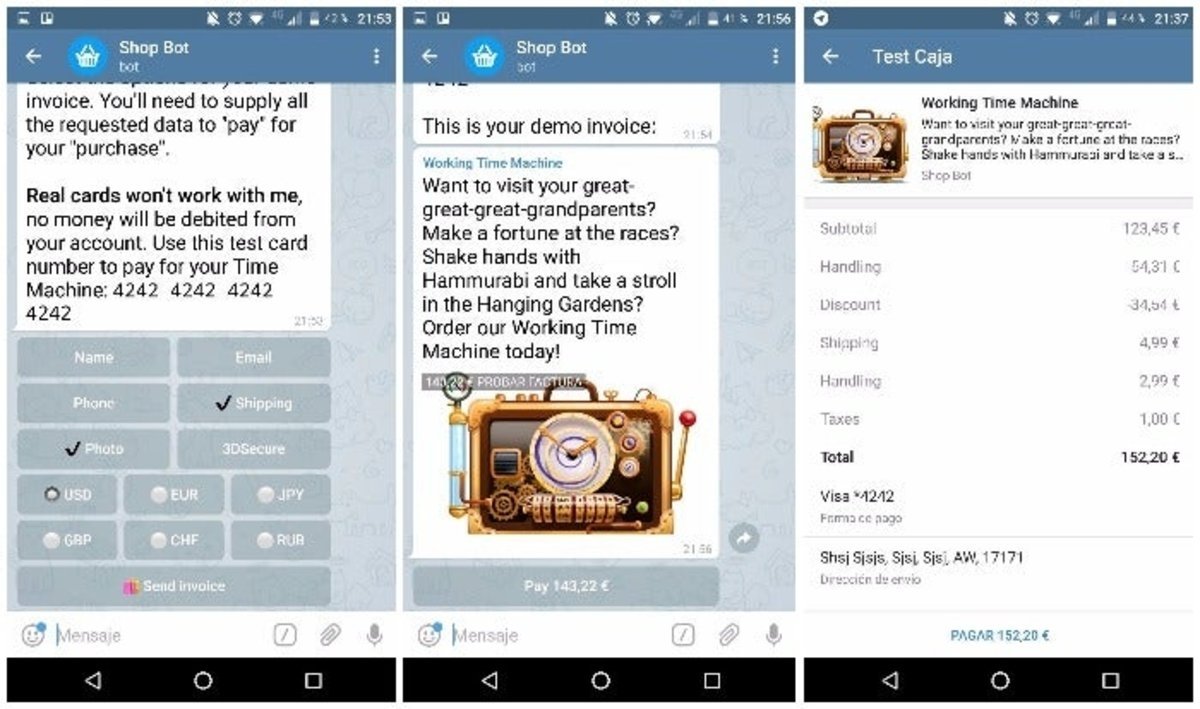 Cómo probar los pagos de Telegram