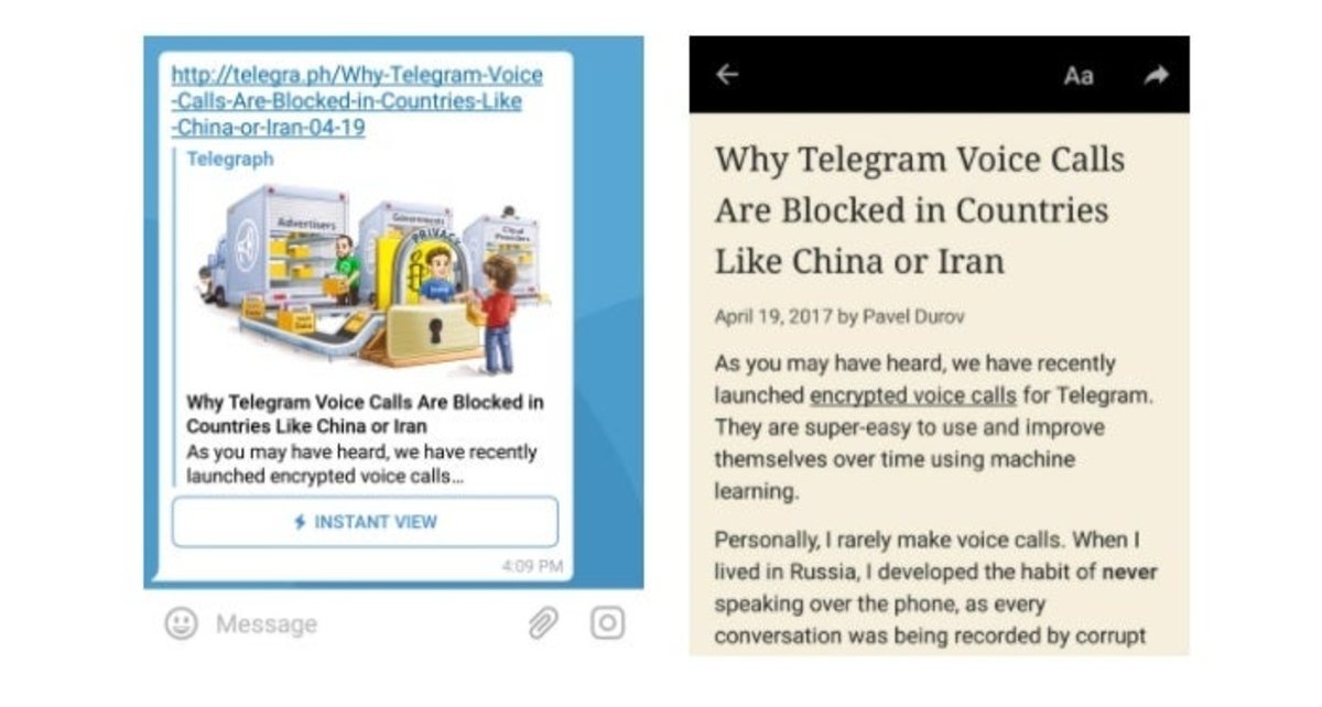 instant view telegram