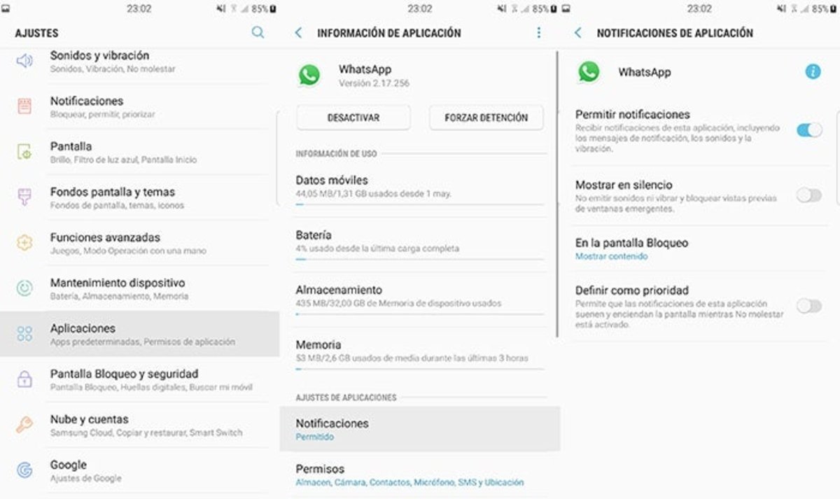 WhatsApp Ajustes Android Notificaciones