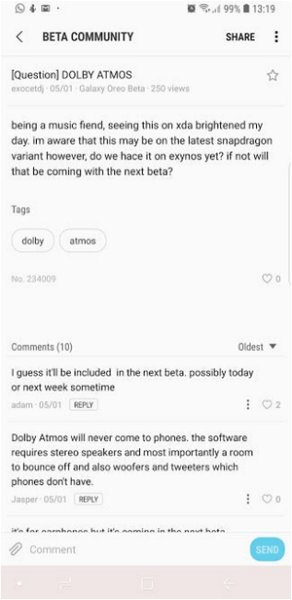 Los Samsung Galaxy S8 con Oreo no tendrán Dolby Atmos, según Samsung