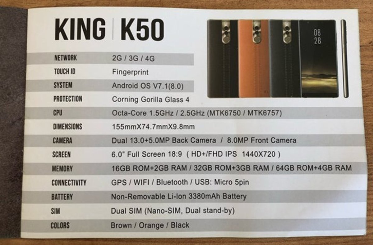 EL Mobile King K50 Especificaciones