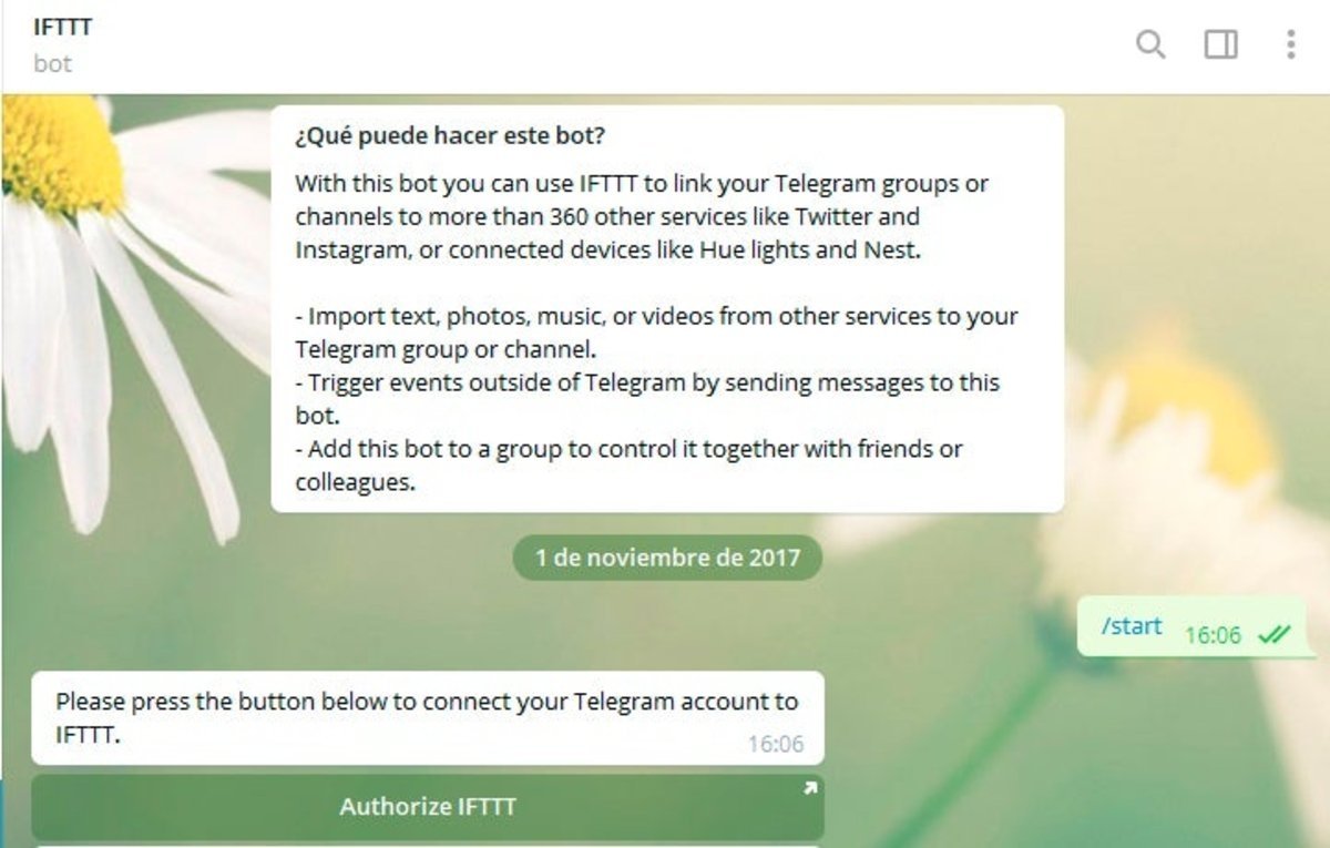 Integración de Telegram con IFTTT