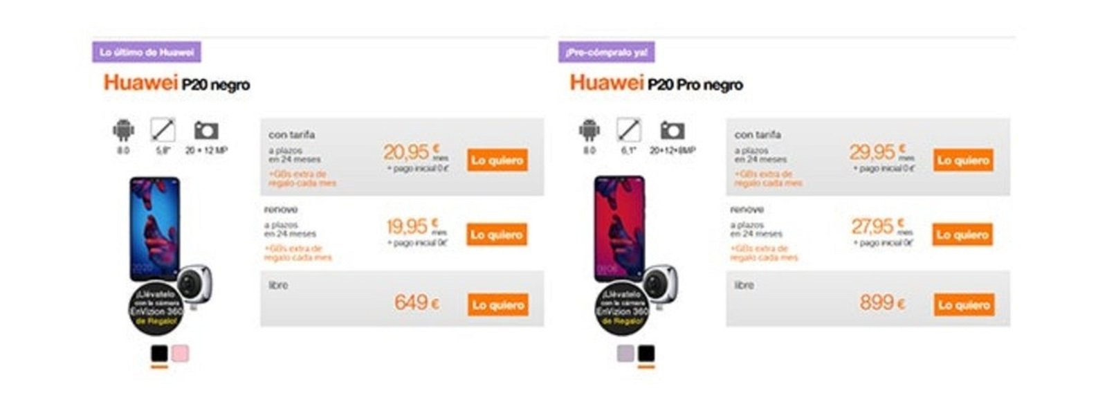 Precios Huawei P20 Orange