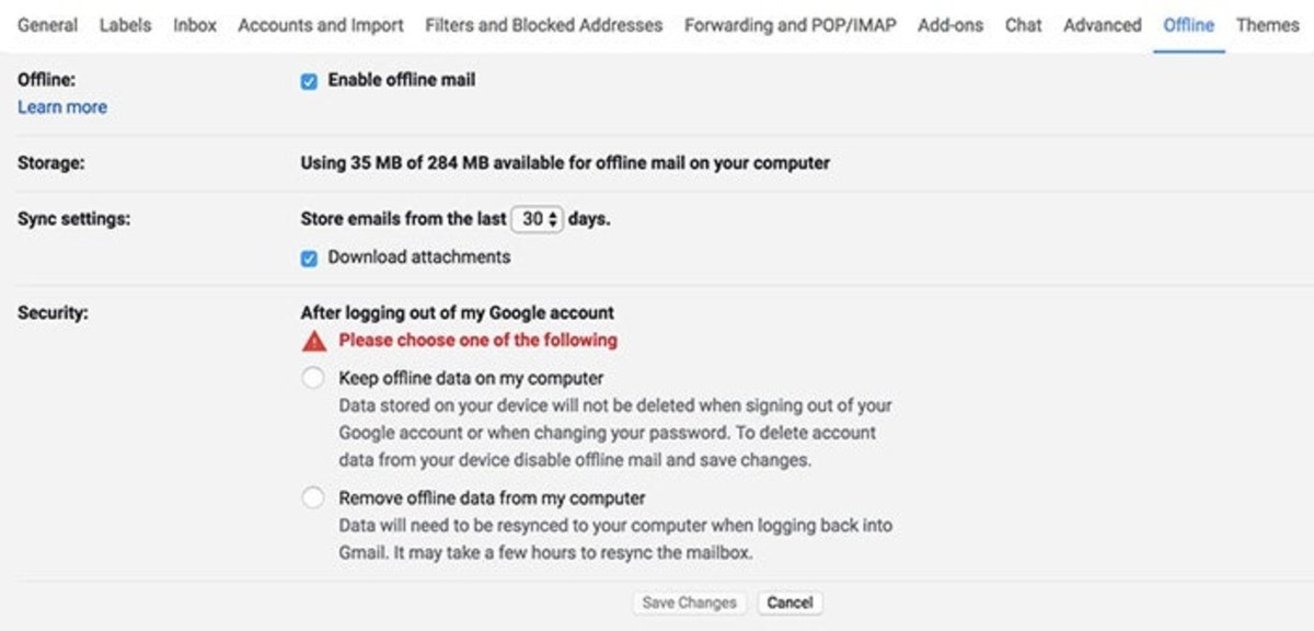 Gmail Modo Offline Ajustes