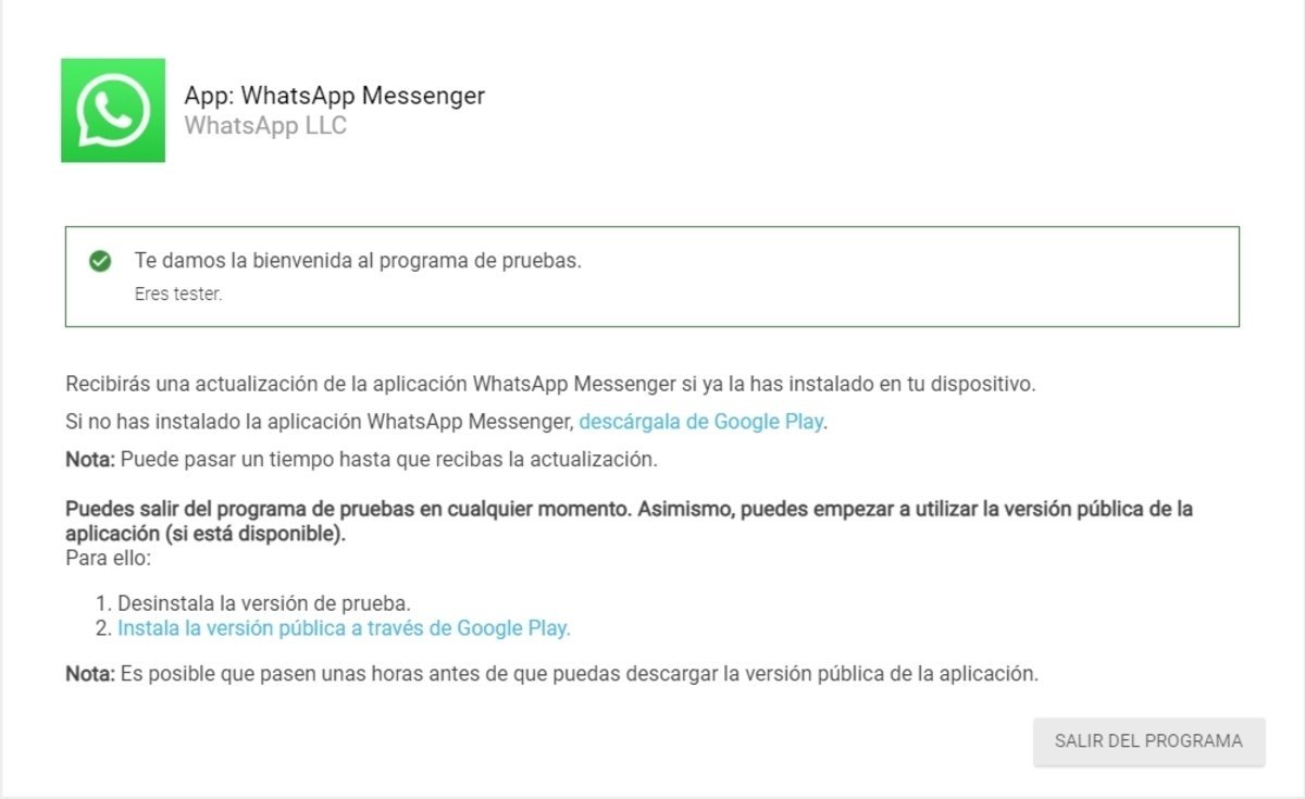 WhatsApp Beta en Google Play