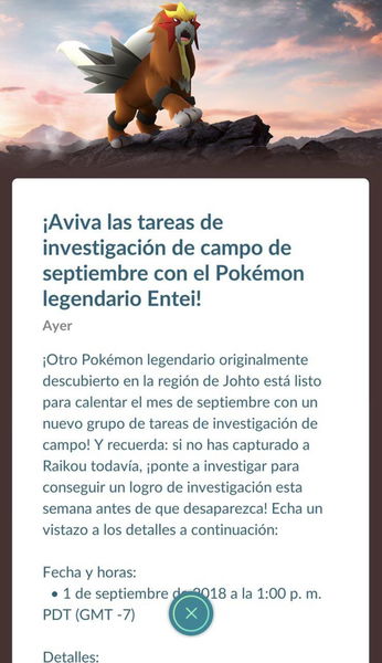 Cómo capturar a Entei en Pokémon GO