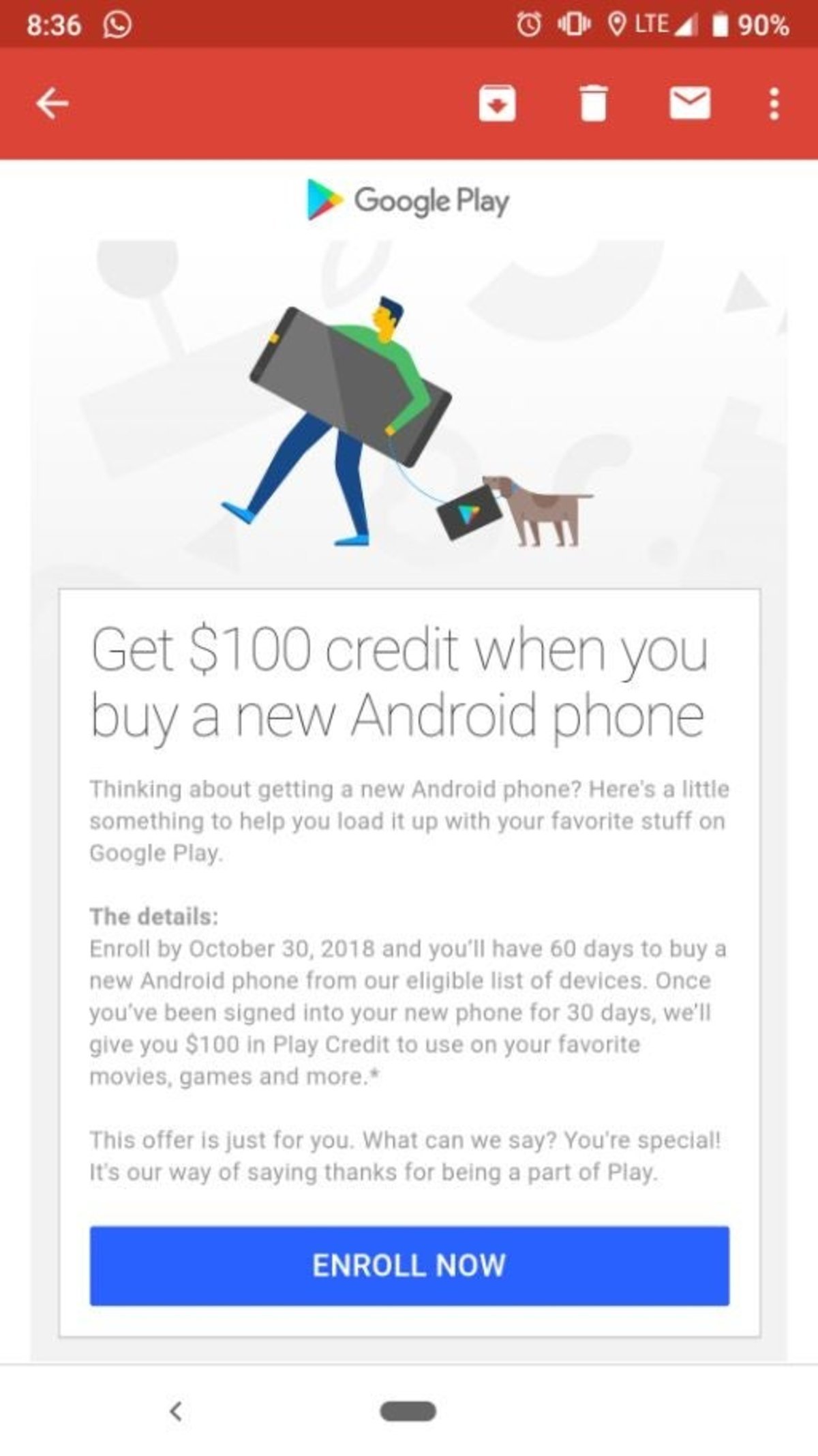 Si te compras un Android nuevo, Google podría regalarte hasta 100 dólares de crédito en Play Store