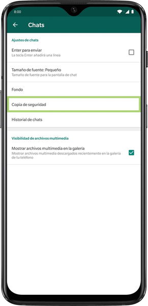 Copia de seguridad en WhatsApp