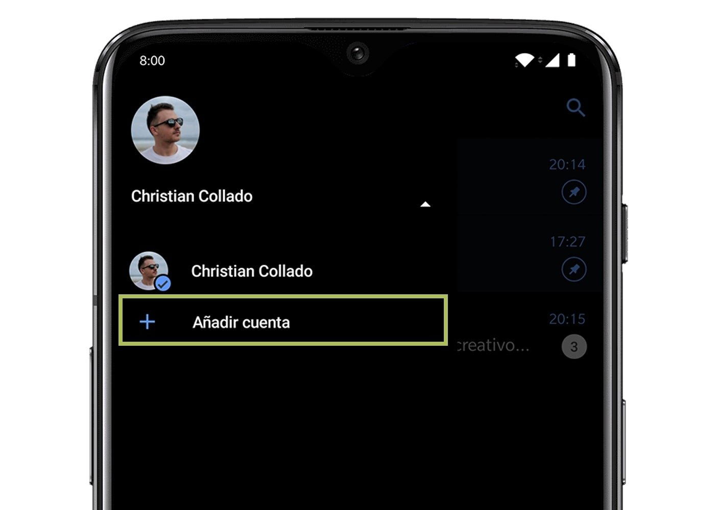 Añadir cuenta en Telegram