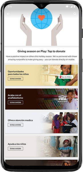 Ya puedes donar a organizaciones sin ánimo de lucro con tu móvil a través de Google Play