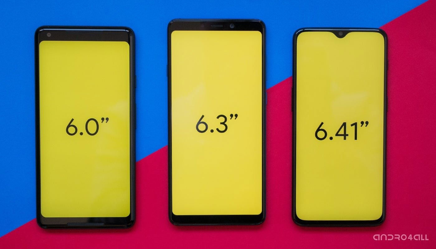 Google Pixel 2 XL, Samsung Galaxy A9 y OnePlus 6T, pantallas