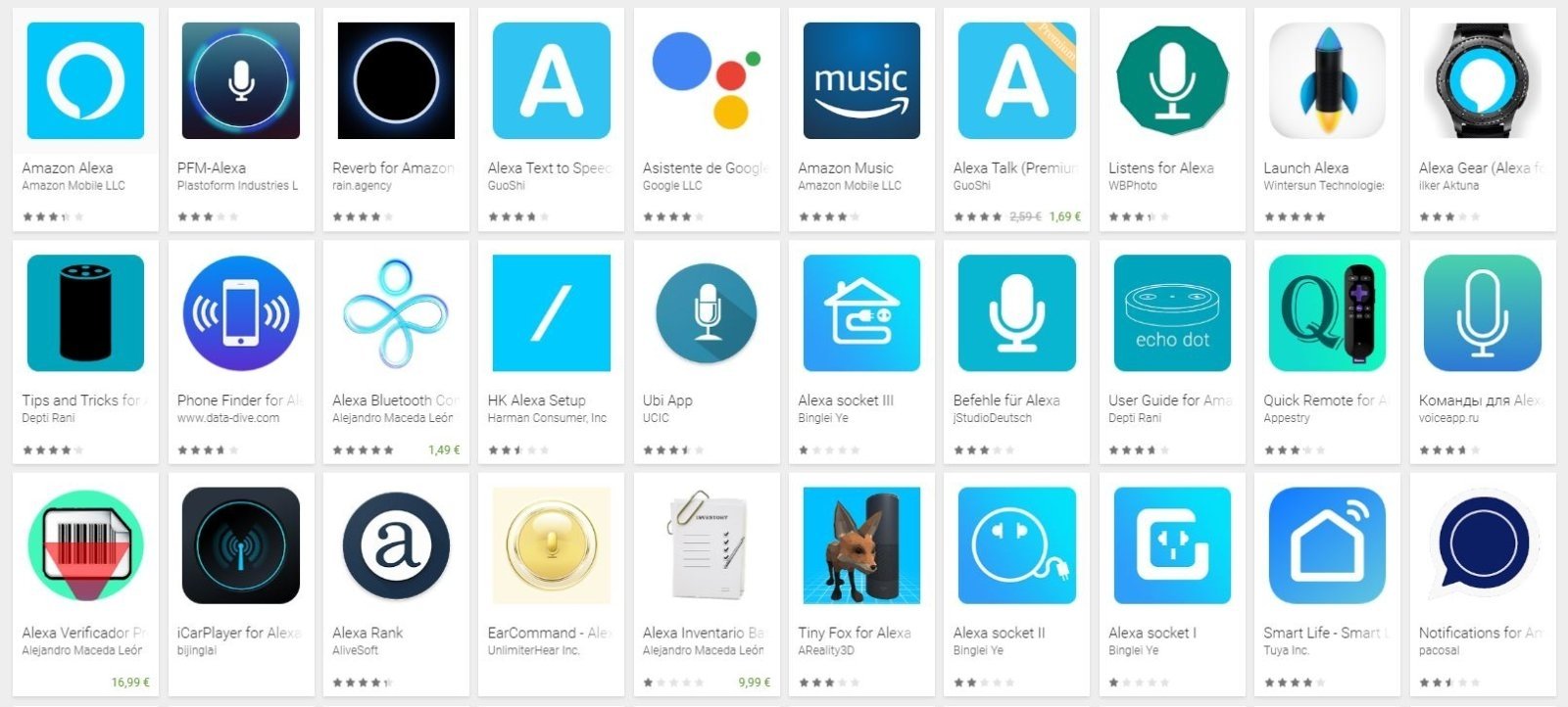 Colección de apps de Google Play que simulan ser Alexa