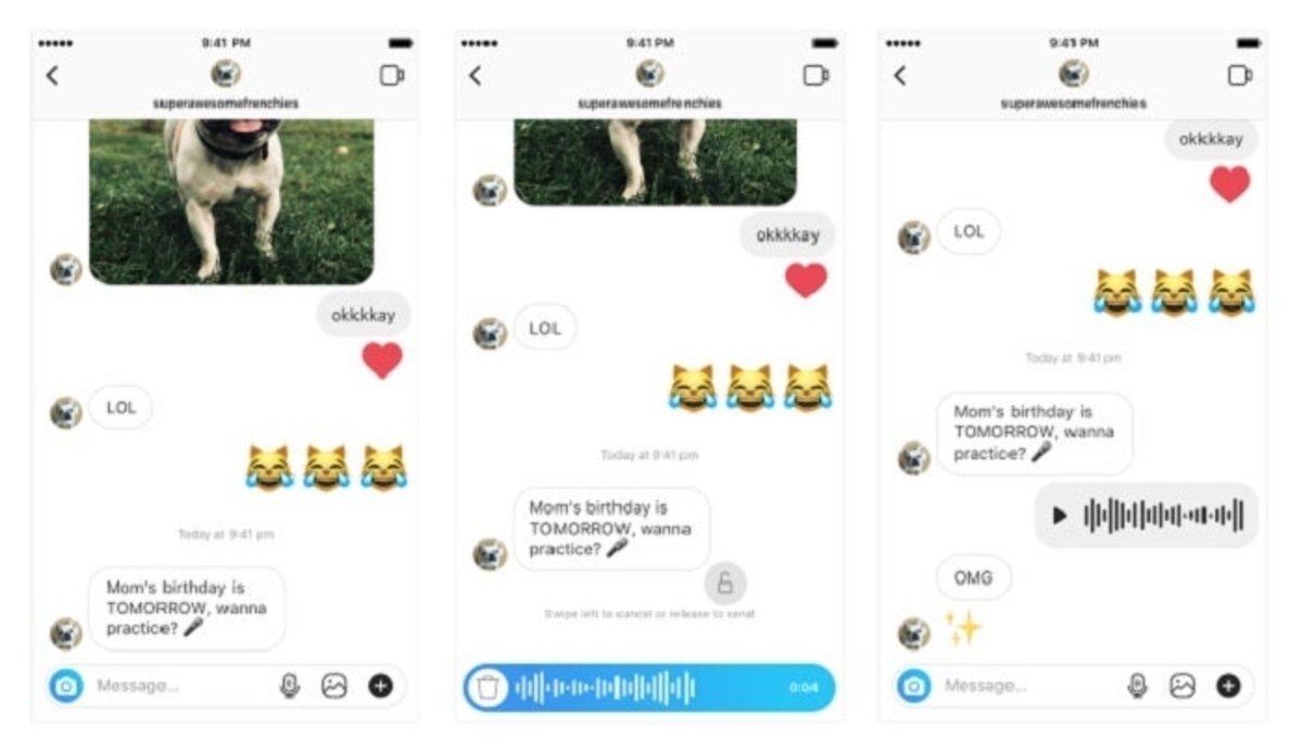 funcionamiento notas de voz en los mensajes directos de Instagram