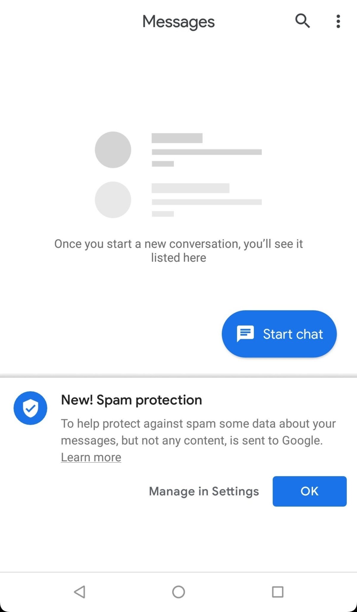 La app de mensajes de Android comienza a bloquear los SMS de spam
