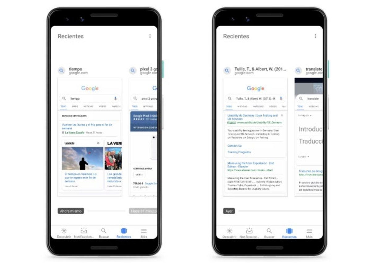 Búsquedas recientes en Google Discover