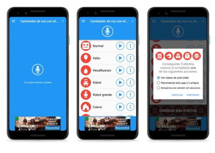 Cambiador de voz con efectos de aplicación.
