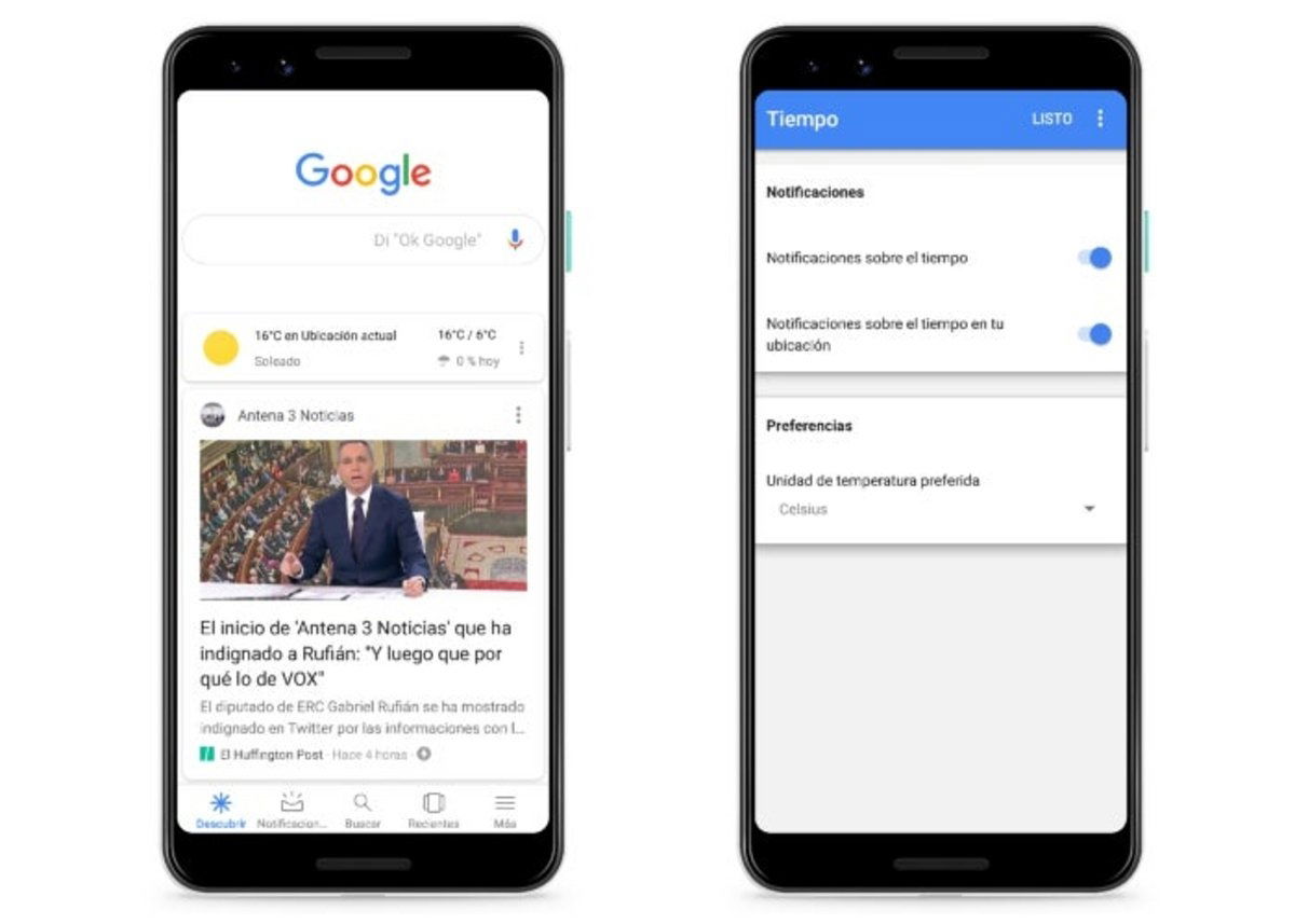 El tiempo en Google Discover
