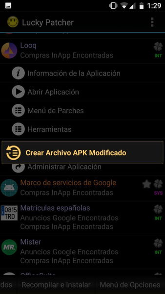 Lucky Patcher crear apk