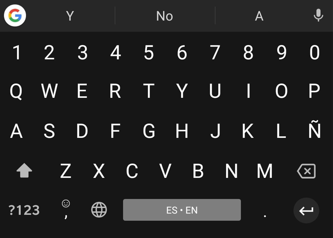 Teclado Gboard con fila de números