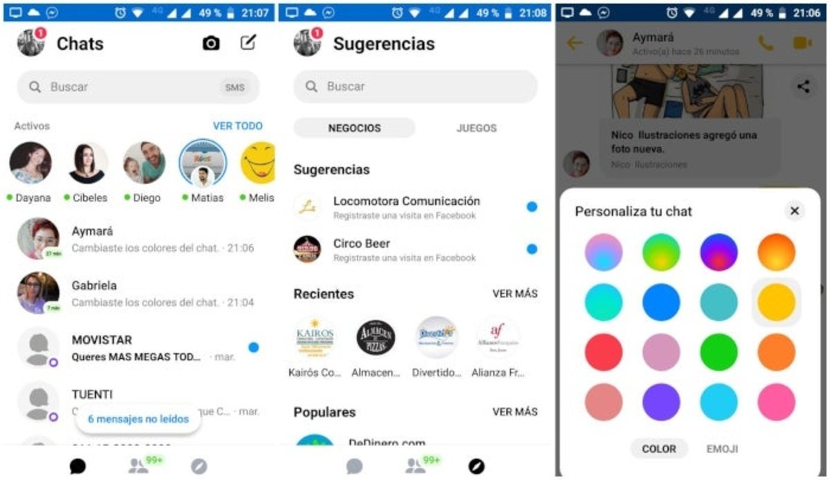 Facebook actualizó la interfaz de usuario de su app de mensajería Messenger