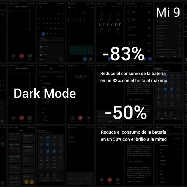 Así funcionará el modo oscuro del Xiaomi Mi 9: hasta un 83% de ahorro de batería