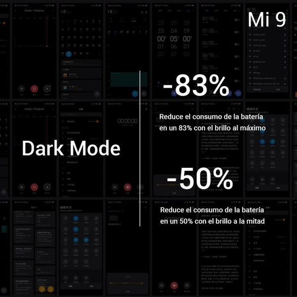 Así funcionará el modo oscuro del Xiaomi Mi 9: hasta un 83% de ahorro de batería