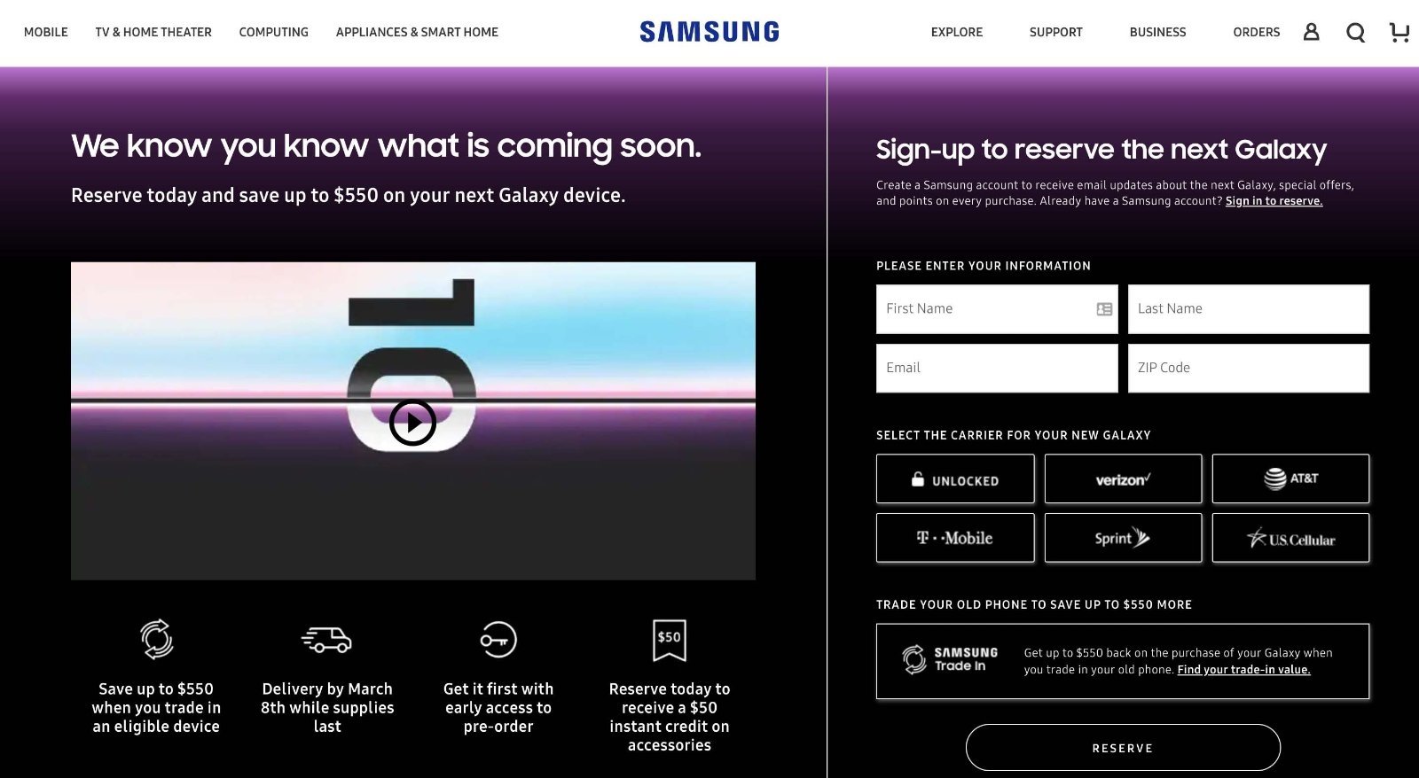 Samsung Galaxy S10 reserva