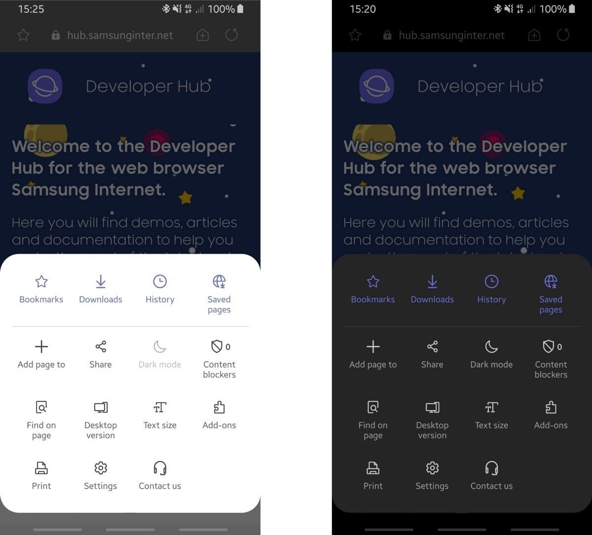 Samsung Internet para Android, interfaz con One UI