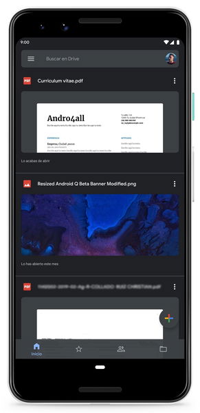 Google Drive ya tiene diseño Material Theme para todos, y tema oscuro en Android Q