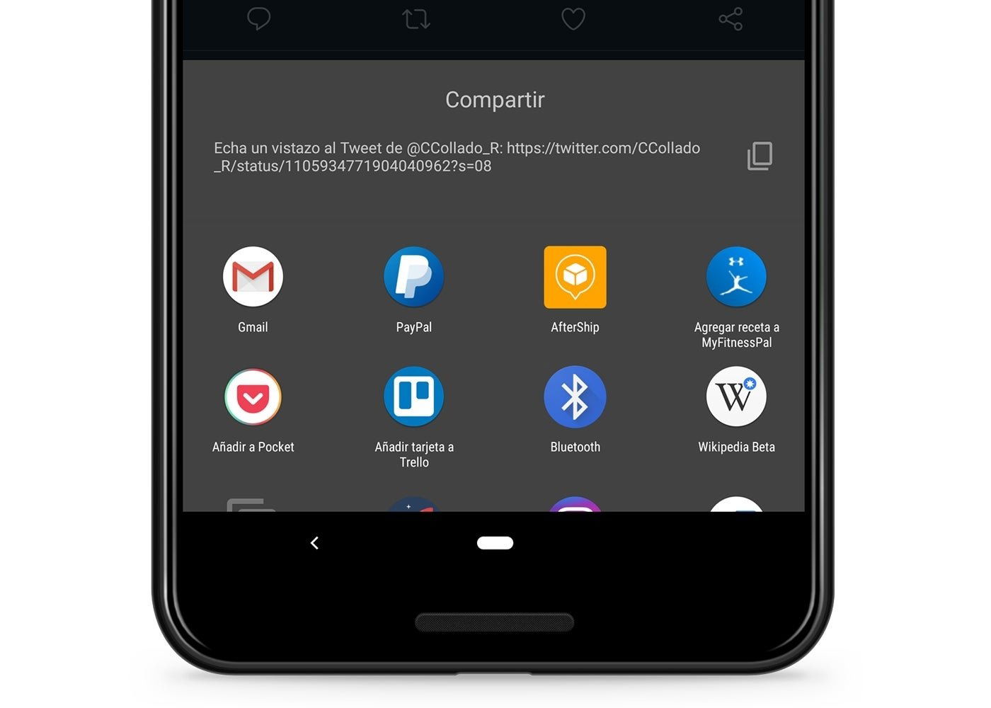 Menú compartir de Android q