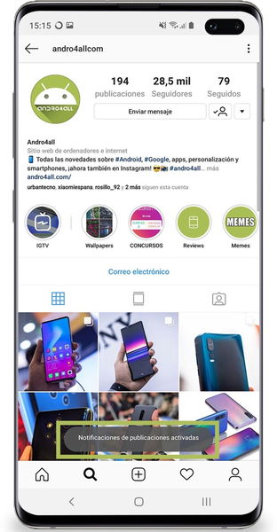 Cómo activar las notificaciones de publicaciones en Instagram de cuentas que sigues